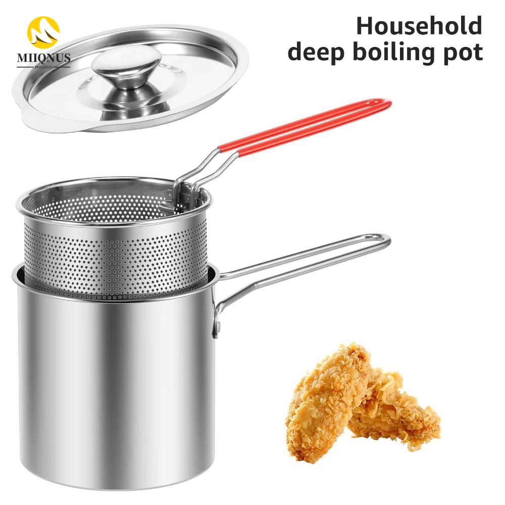 MIIQNUS Thép không gỉ Nồi chiên sâu có lưới lọc Có Nắp Tay cầm có thể tháo rời Nồi chiên sâu Bền Chống trượt Nồi hâm sữa Nhà bếp