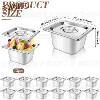 12 Set 1 6 Size Stainless Steel Hotel Pans With Lids 4  Deep Steam Table Pan Food Pan Lid With Handled Catering Food Storage Met