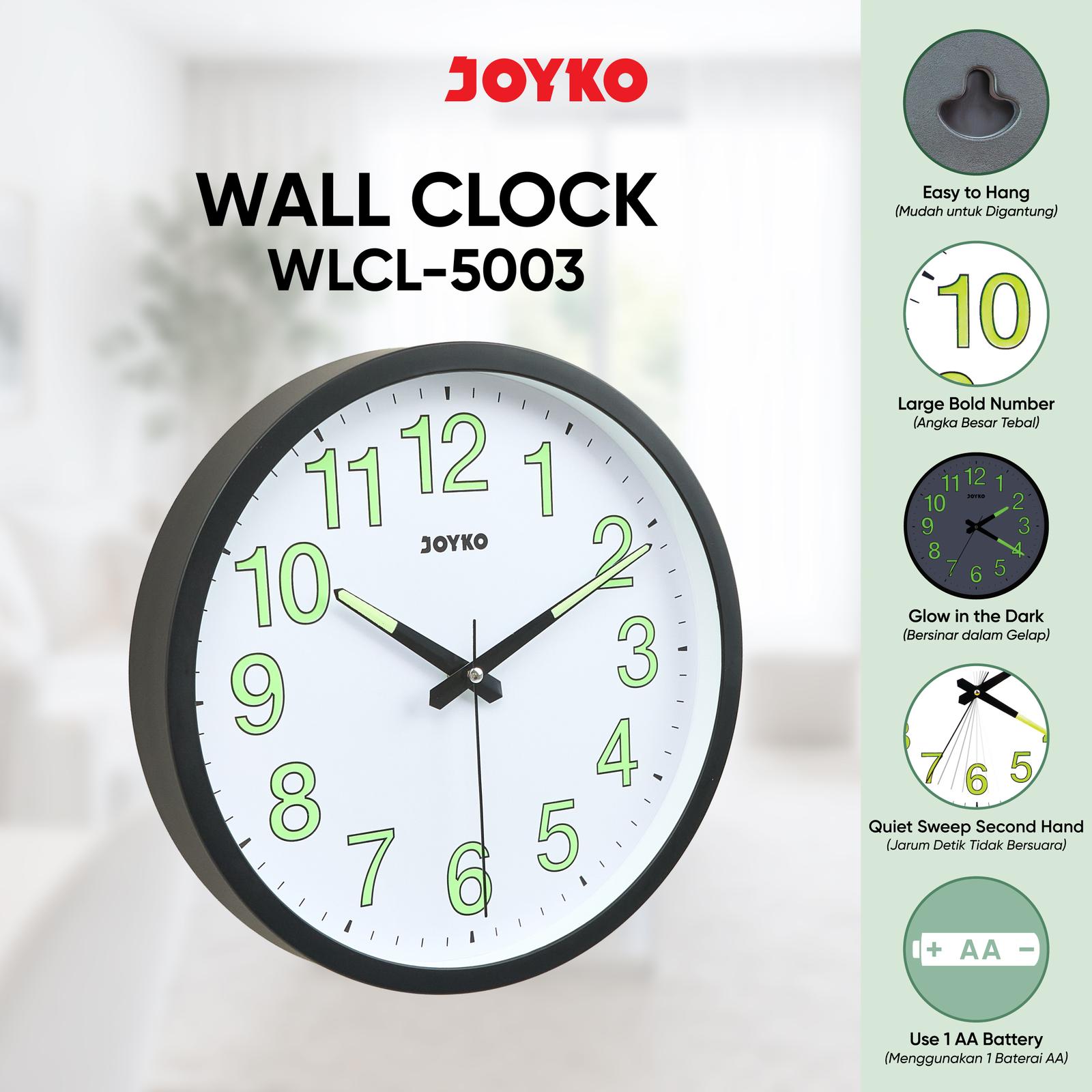 Jam Dinding Jarum JOYKO Sweep 30 cm WLCL-5003 Glow in the Dark / Wall Clock 30cm BestSeller Quiet Analog