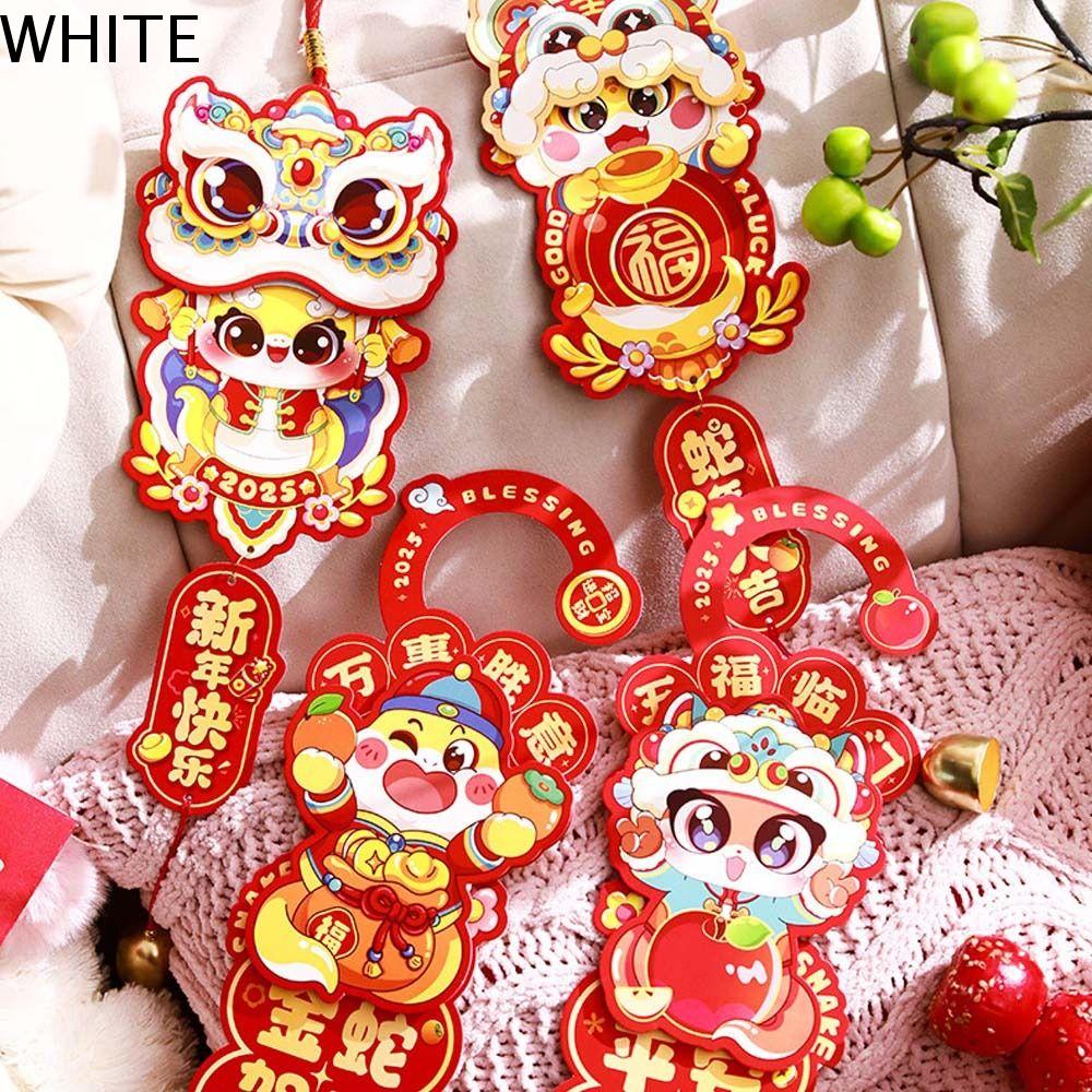 WHITE Giấy dây chuyền may mắn năm con rắn 2025 Thủ công Truyền thống dây chuyền tay nắm cửa năm mới Đồ trang trí may mắn Phước lành Trang trí tay nắm cửa Trung Quốc Trang trí phòng khách gia đình