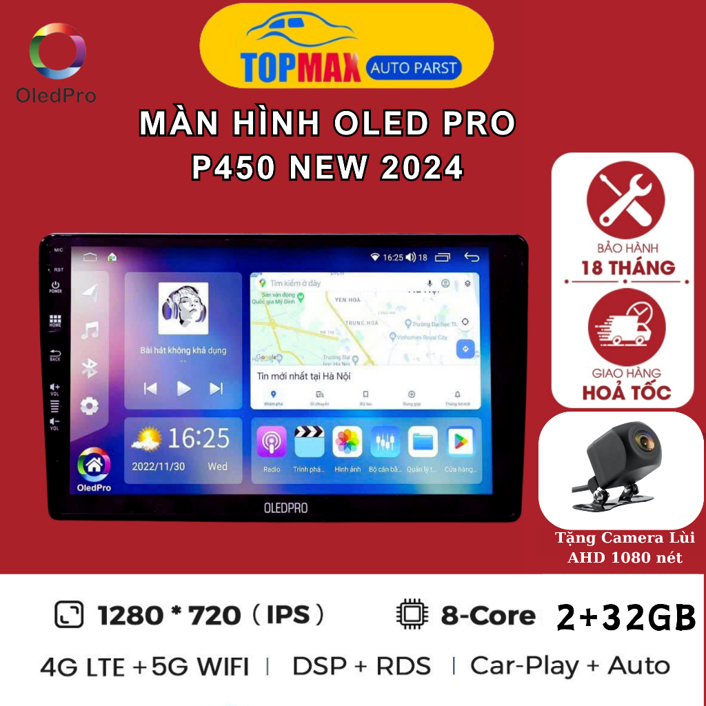 Màn Android 9 inch, 10 inch Oled Pro P450 2023 new, xem video, youtube, bản đồ,bảo hành 18 tháng đổi