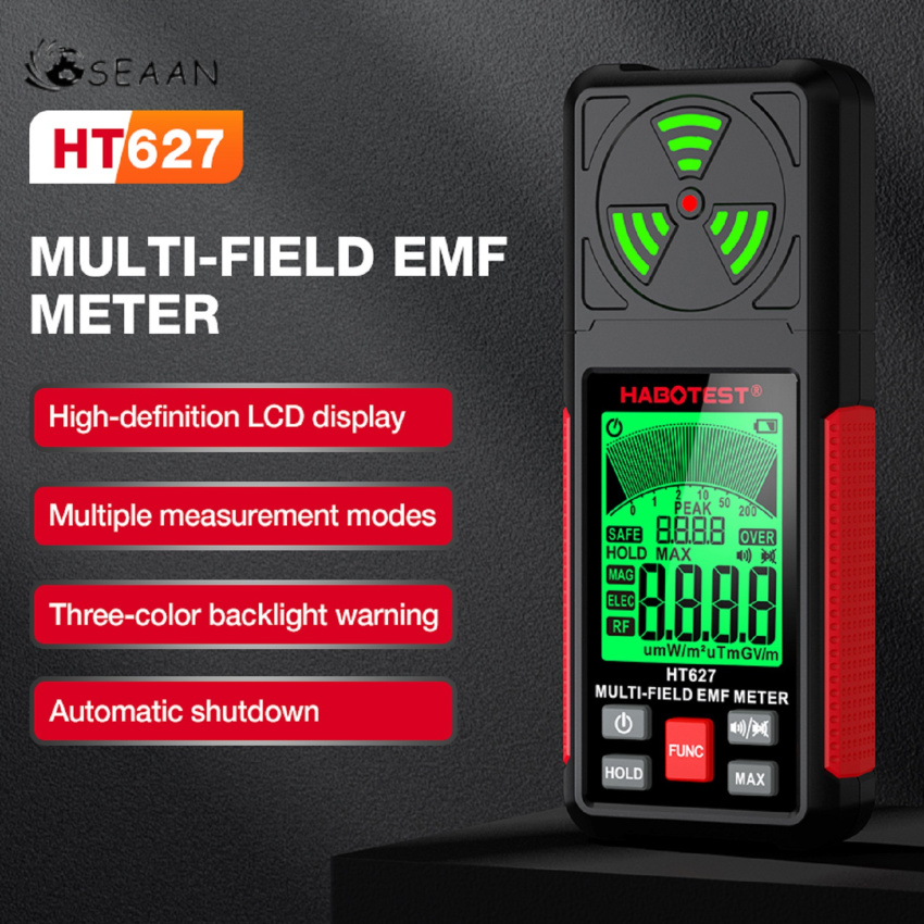 3 trong 1 Máy kiểm tra bức xạ điện từ tay cầm xách tay xách tay tần số vô tuyến lĩnh vực Tester Xách Tay Kỹ Thuật Số Đo mét EMF ht627
