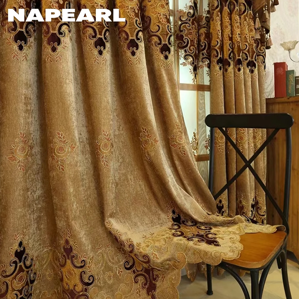 NAPEARL Nordic Retro and Gorgeous Embroidered Curtains Exquisite Blackout Curtains Palace Style High-quality Home Decor 1PC ราคา 1,154 บาท*ส่งฟรี