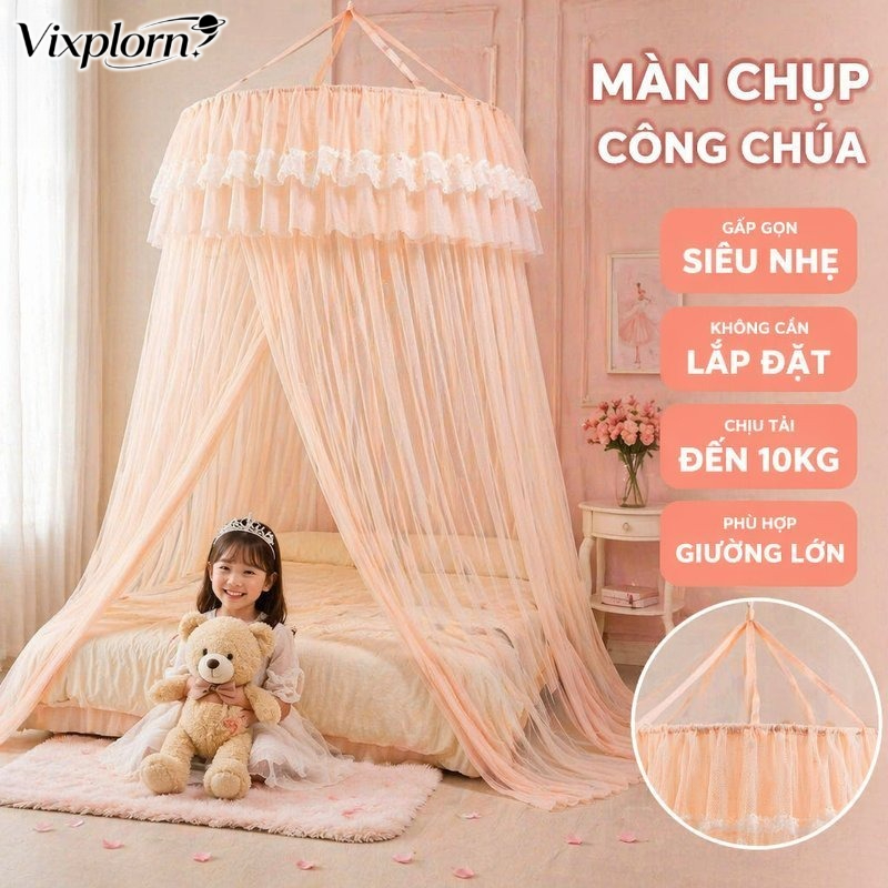 Vixplorn Màn Chống Muỗi Kiểu Công Chúa Vòm Tròn Gấp Gọn Không Cần Lắp Đặt Cửa Đôi Phù Hợp Nhiều Giường