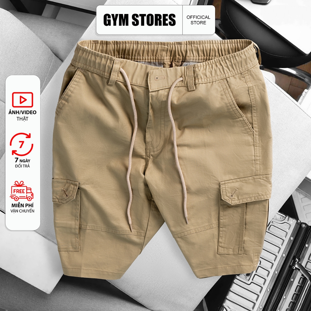 HCM QUẦN SHORT KAKI TÚI HỘP BASIC GYM PT68 LƯNG THUN  TRẺ TRUNG  CÁ TÍNH VÃI KAIKI DẦY DẬN  CAO CẤP HSJC68