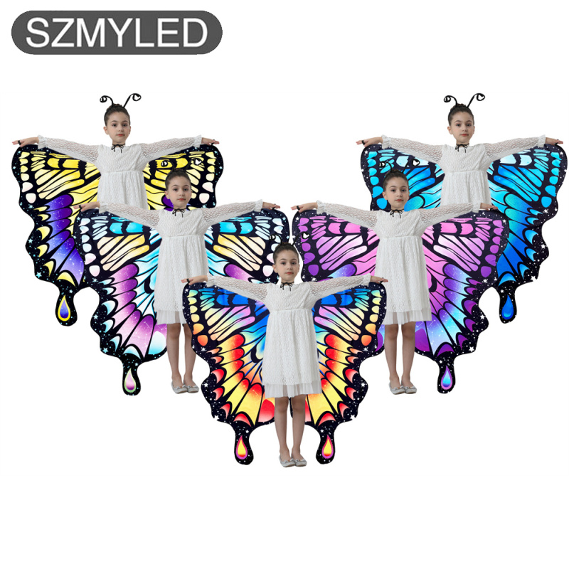 Halloween Double Sided Butterfly Cape Wings For Girls Kids Butterfly Costume Cosplay Set With Antenna