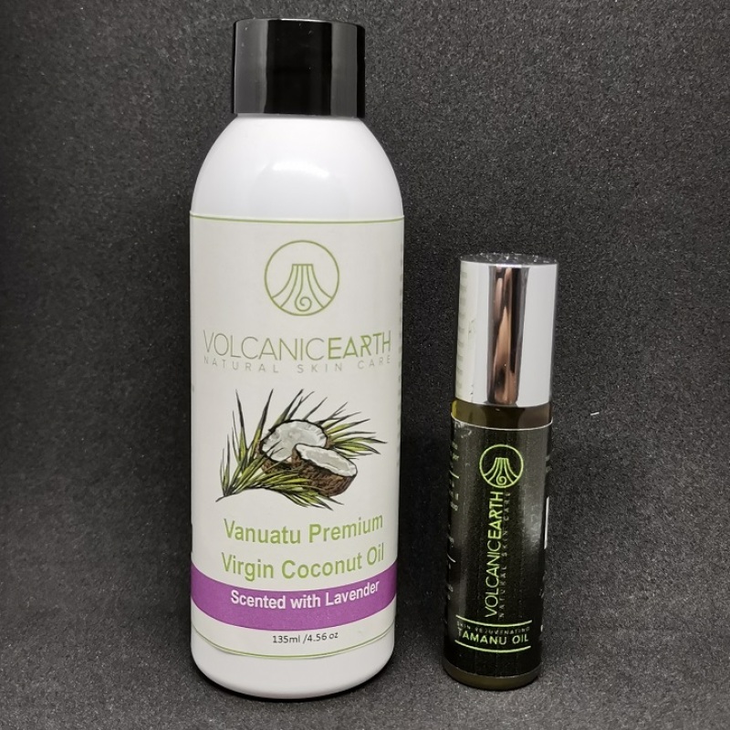 Buy Volcanic Earth Coconut and Tamanu Oil Value Pack (Lavender Scented Body Essential Coconut Oil 135ml & Tamanu Oil 15ml) Singapore
