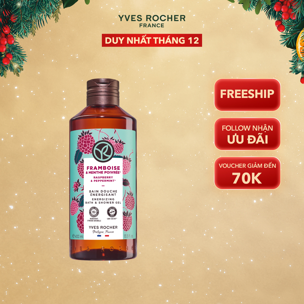 Sữa tắm dạng gel hương bạc hà & mâm xôi đỏ Yves Rocher Bath And Shower Gel Raspberry Peppermint 400ml