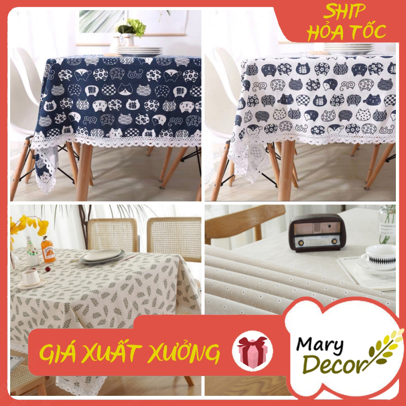Khăn Trải Bàn Linen Viền Ren Decor Bàn Ăn, Bàn Trà, Góc Học Tập, Bàn Làm Việc Vintage Marydecor NK75