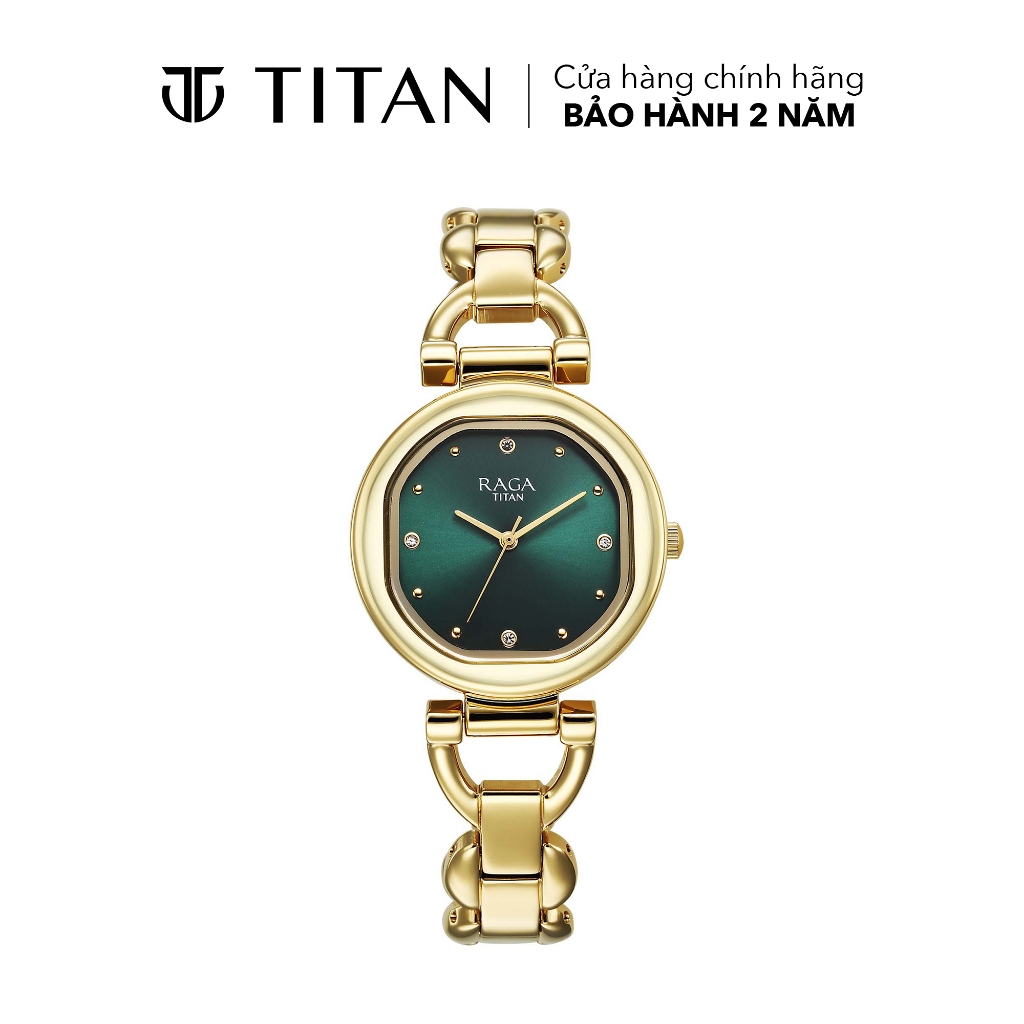 Đồng hồ nữ TITAN Raga Showstopper 2.0 dây thép không gỉ, mặt 30MM, dây màu vàng, 95301YM01
