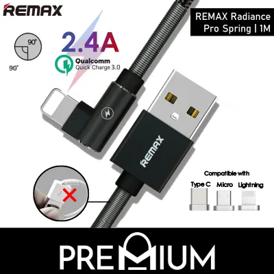 REMAX RC-119 Radiance Pro Spring 1M 90 Degree L Fast Charging Charger Charge data cable Compatible with iPhone NEW SE 2020 2nd Gen 11 Pro Max Lightning USB iPhone Xs Max / XR / Xs / X / 8 / 8 Plus / 7 / 7 Plus / 6 / 5 / iPad Air