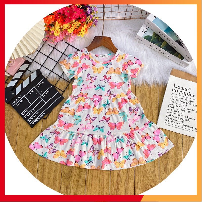 combo3 cái ngẫu nhiên Đầm bé gái họa tiết dễ thương lẻ size chất cotton mềm min co dãn từ 10~25kg ,
