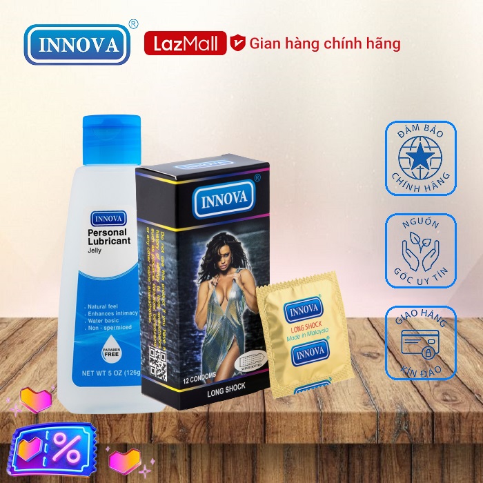 Bộ sản phẩm INNOVA gồm Bao cao su Innova 12 bao+ Tặng Gel bôi trơn INNOVA