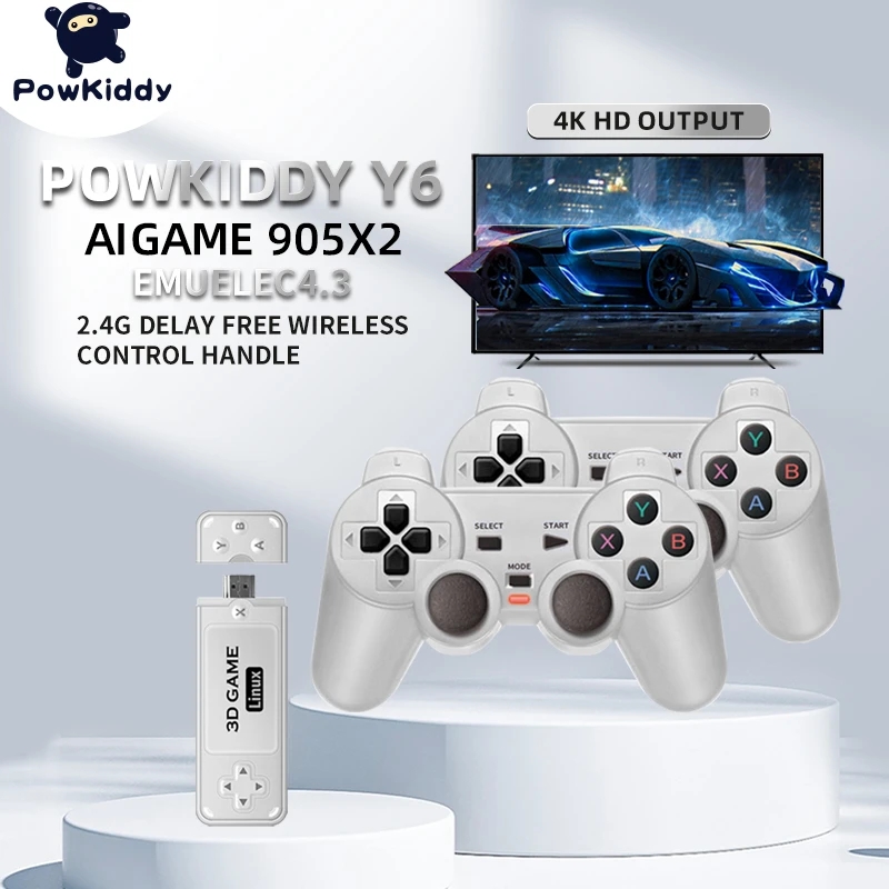 [TXLP] Powkiddy Y6 2.4G Wireless Game Tv Stick Retro PS1 Family Portable Video Game Console 4K HD Support Multiplayer 10000 Games ✬✫✩ ราคา  2,551 บาท*ส่งฟรี