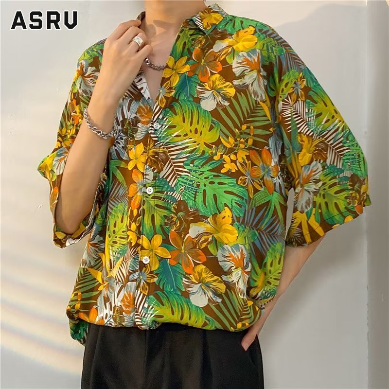 ASRV Men's Resort Style Hawaiian Short Sleeve Shirt Loose V-neck casual shirt ราคา 187 บาท*ส่งฟรี