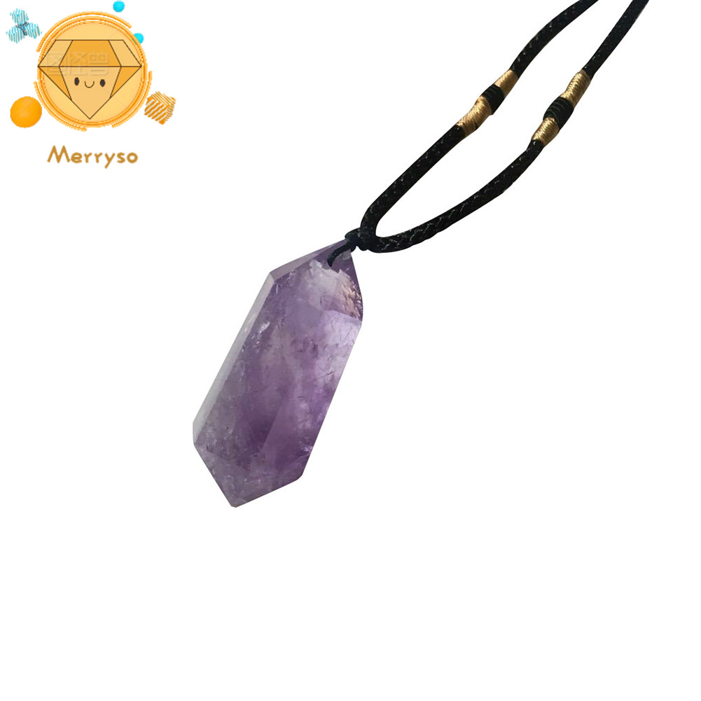 Faux Amethyst Double Terminated Hexagonal Wand Pendant Point HealingNecklace ราคา 197 บาท*ส่งฟรี