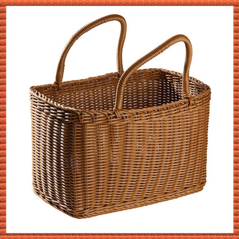 (IYMN) Home Shopping Basket Hand Vegetable Basket Decorative Woven Basket Flower Arrangement Basket Imitating Rattan Picnic Bag