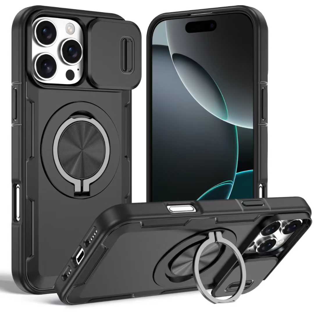 Phone Case For Iphone With Slide Camera Cover Ring Stand Armour_voghion.com