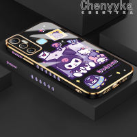 เคส Chenyyka สำหรับ Infinix 12 Pro Hot 11 2022 Hot 12 Play NFC 12i ร้อนการ์ตูน Kuromi Cat Edge ตารางดีไซน์ใหม่เคสมือถือลวดลายชุบแบบบางเคสฝาปิดเลนส์เต็มกล้องป้องกันนุ่มกันกระแทก