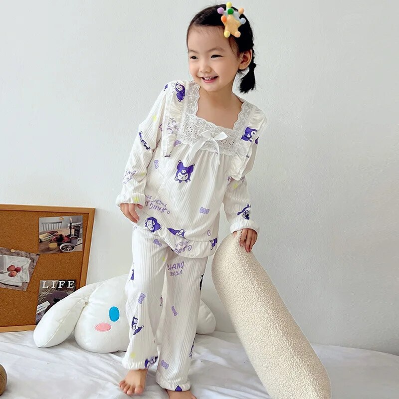 [Wvfpi] sanrioed đồ ngủ trẻ em Kawaii 2 bộ chi tiết cotton bộ phim hoạt hình Áo ngủ Anime kuromi My Melody cinnamoroll cô gái dễ thương quà tặng cho bé trai