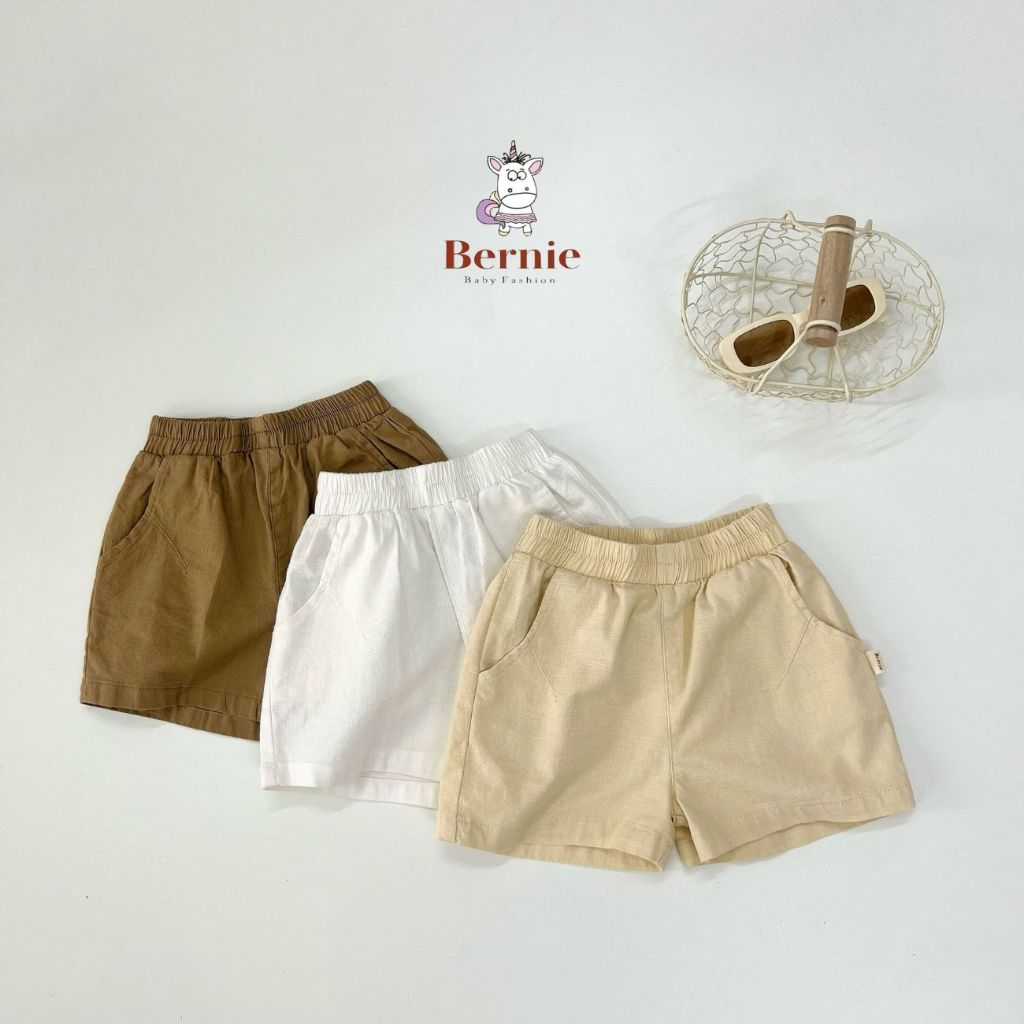 Quần sooc đùi linen kaki mềm bé trai bé gái unisex BERNIE phong cách hàn quốc 7kg đến 30kg