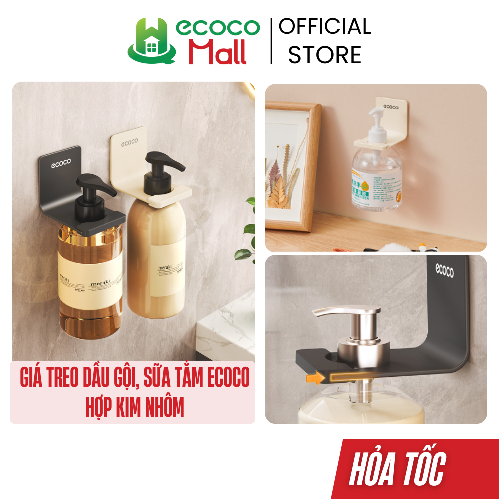  Giá treo dầu gội sữa tắm ECOCO hợp kim nhôm không cần khoan vít thế hệ mới Giá để chai lọ thông minh chịu lực nhấn 