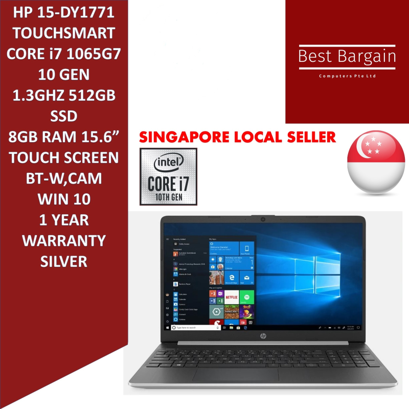 HP 15-DY1771 TOUCHSMART 10 GEN Core™ i7-1065G7 1.3GHz, 512GB SSD 8GB 15.6 TOUCHSCREEN BT, WIN10 Webcam NATURAL SILVER