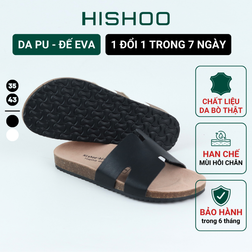 Dép Đế Trấu Nam Nữ Birken Quai Ngang Chữ H đế EVA Da Tổng Hợp Hishoo thời trang S095