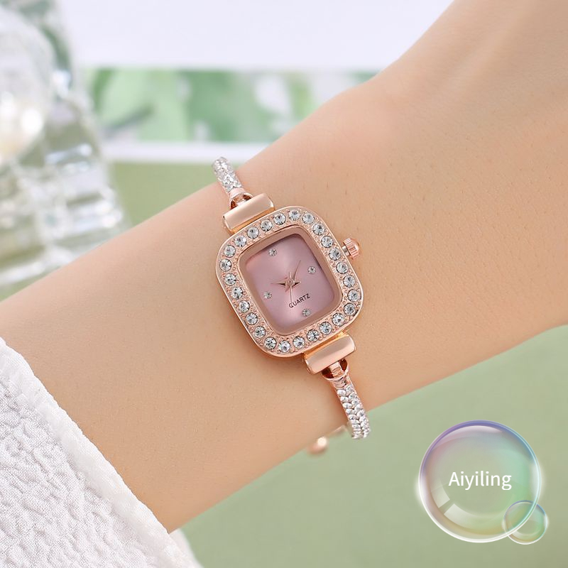 Watch For Woman Classic Quartz Leather New Korean temperament drawstring watch for women female students small square diamond fashion temperament lazy quartz watch.