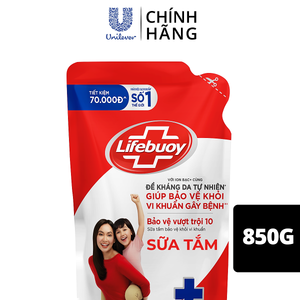 Sữa Tắm Lifebuoy 850g Bảo Vệ Vượt Trội 10 Giúp Bảo Vệ Khỏi 99.9% Vi Khuẩn Và Ngăn Ngừa Vi Khuẩn Lây Lan Trên Da