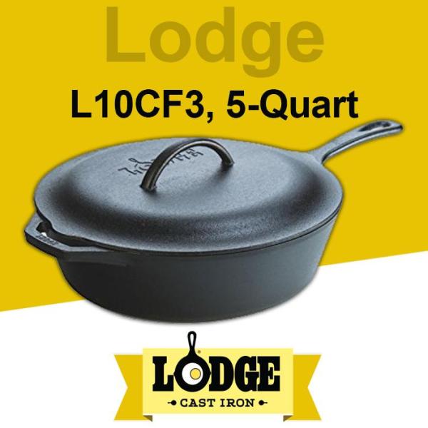Lodge L10CF3 Cast Iron Covered Deep Skillet, Pre-Seasoned, 5-Quart[Pre-Order] Singapore
