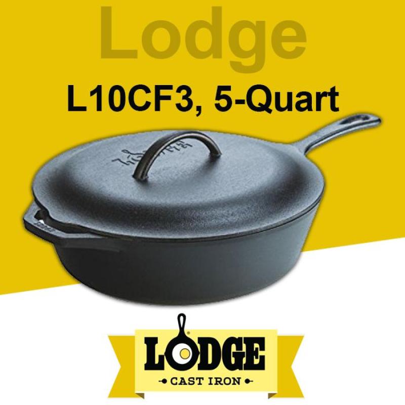 Lodge L10CF3 Cast Iron Covered Deep Skillet, Pre-Seasoned, 5-Quart Singapore