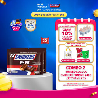 Combo 2 túi Kẹo Socola Snickers Funsize 240g (12 thanh x 2)