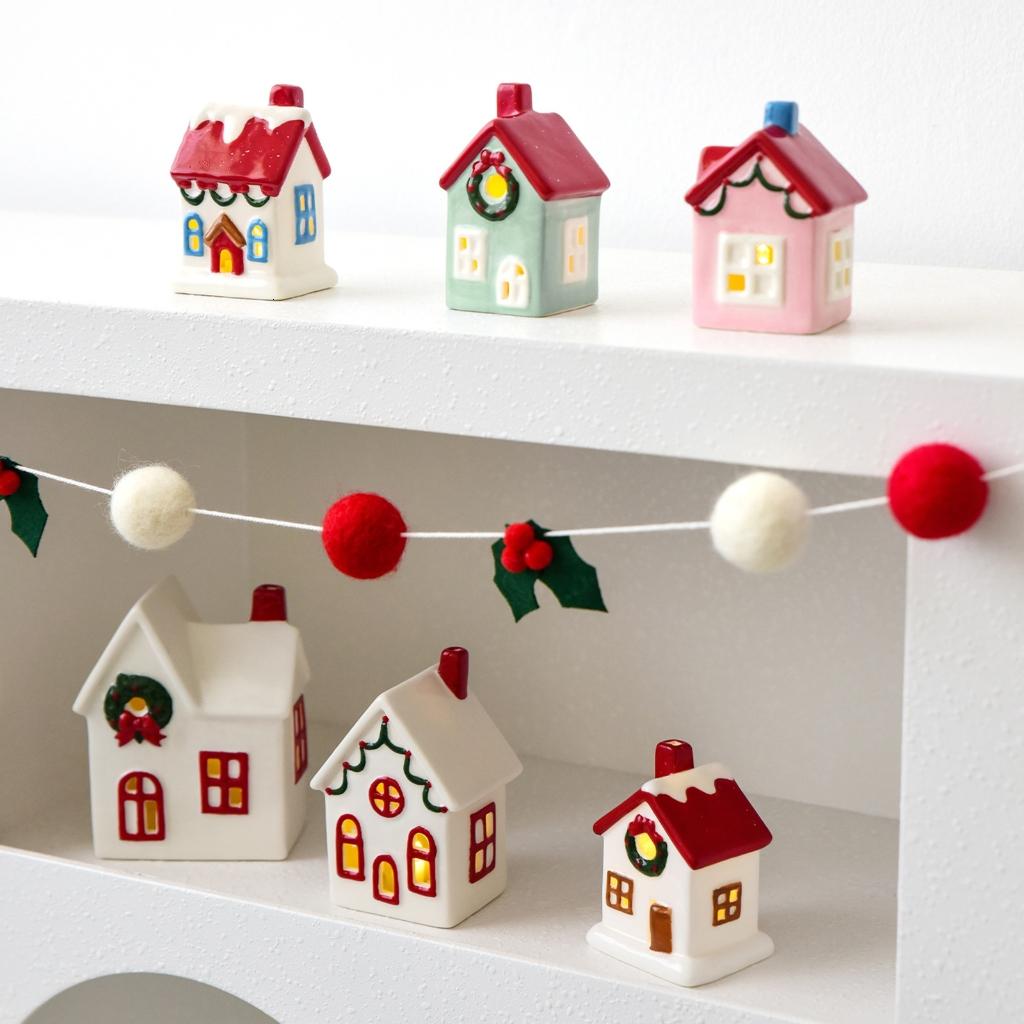 Nhà nghỉ Gốm mini lễ hội hoạt động bằng pin mùa đông hiển thị giọng