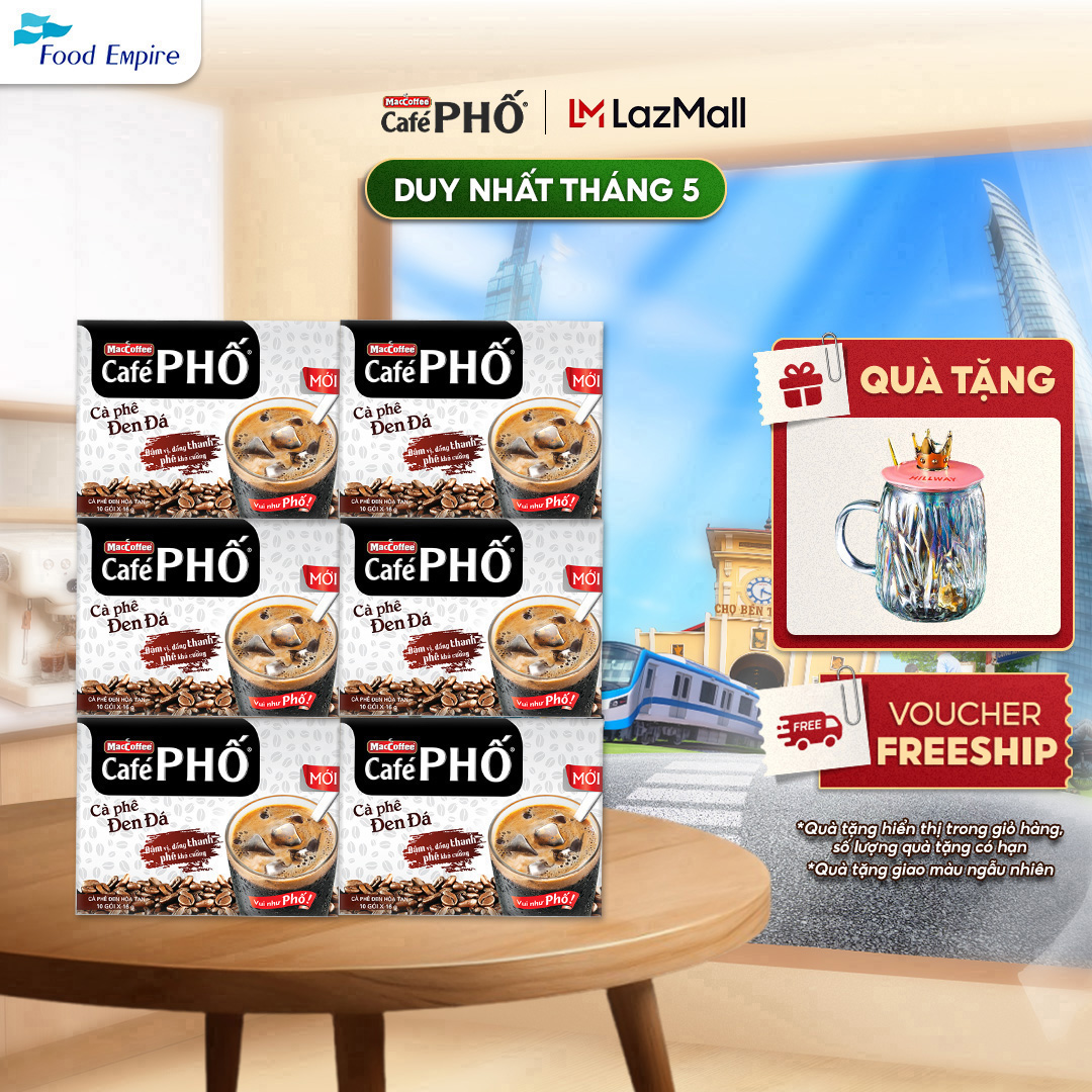 Combo 6 hộp Cà phê Phố Đen Đá - Maccoffee (hộp 10 gói x 16g)