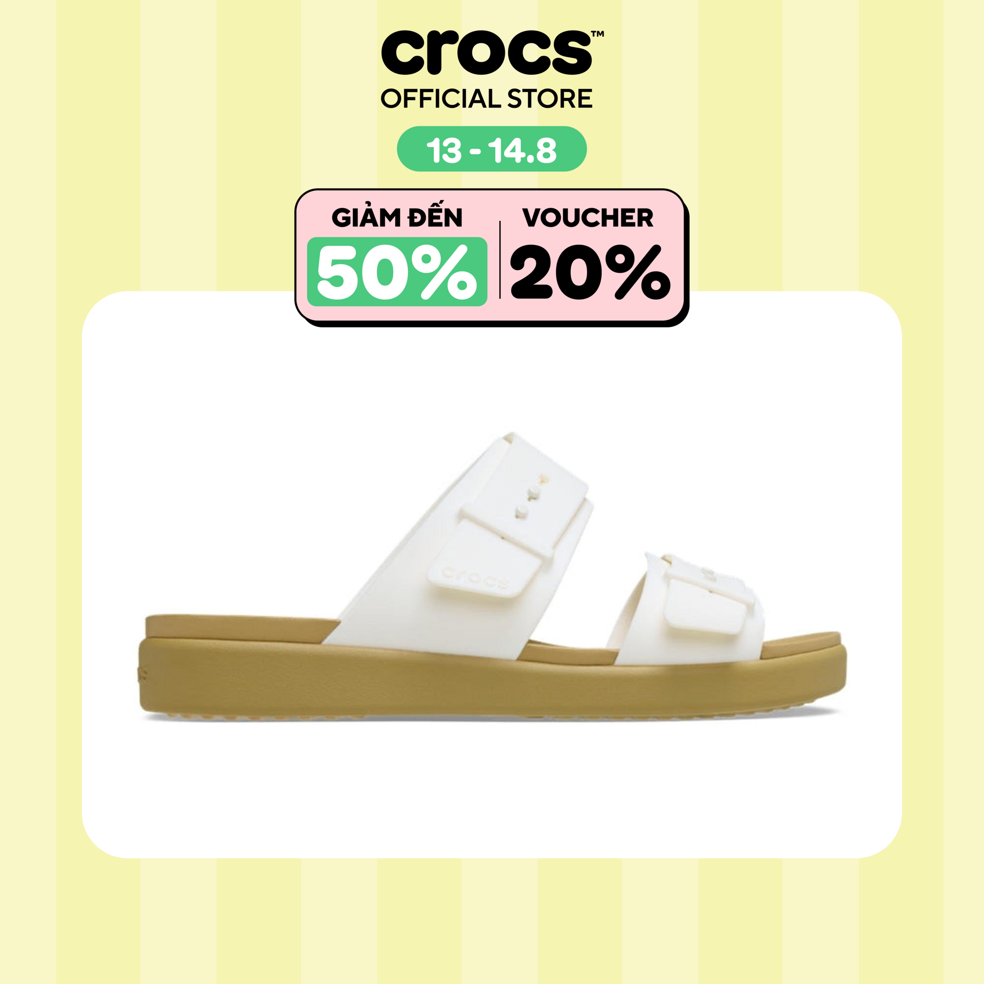 Dép Xăng Đan Nữ Crocs Brooklyn Buckle Low Low - Chalk/Tan - 211215-00O