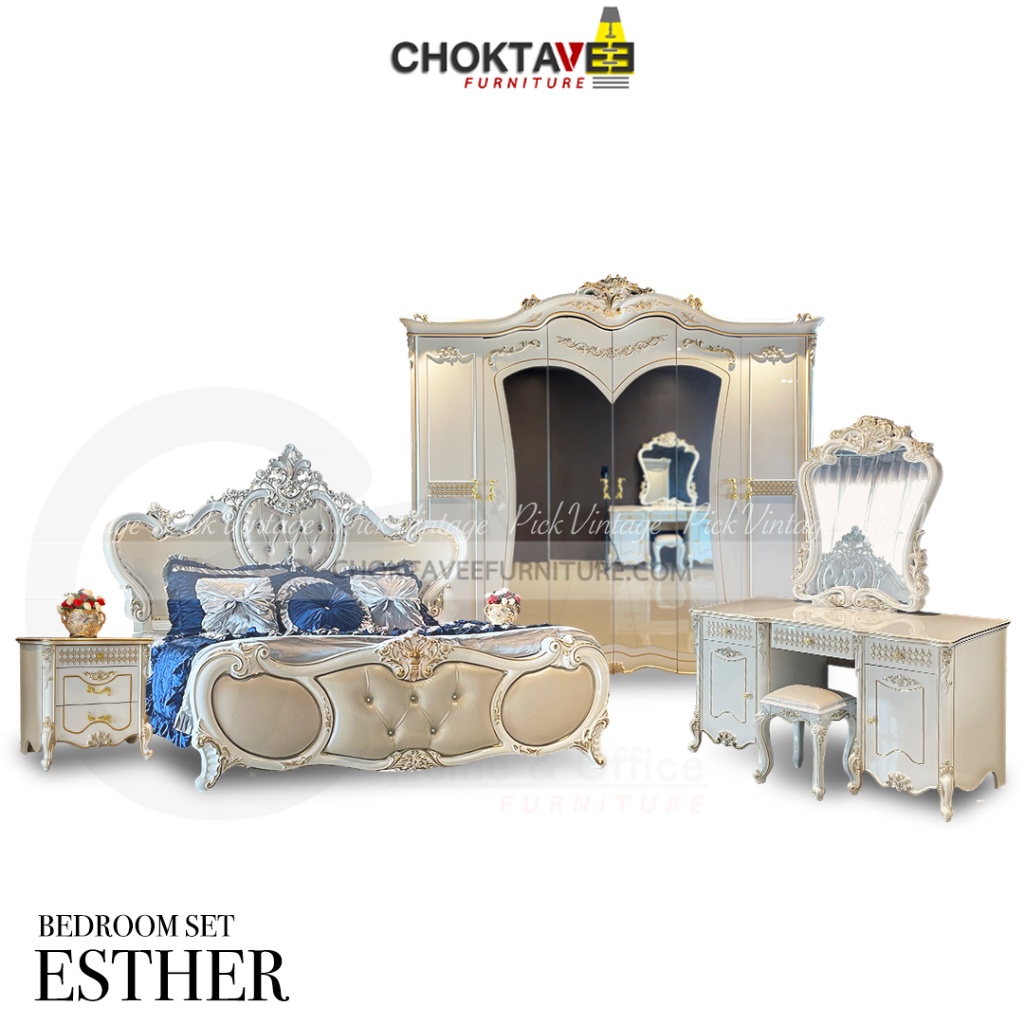 ชุดห้องนอนวินเทจ หลุยส์ เจ้าหญิง เซ็ต6ชิ้น (Platinum White Series) รุ่น ESTHER [Pick Collection] ราคา  110,320 บาท*ส่งฟรี