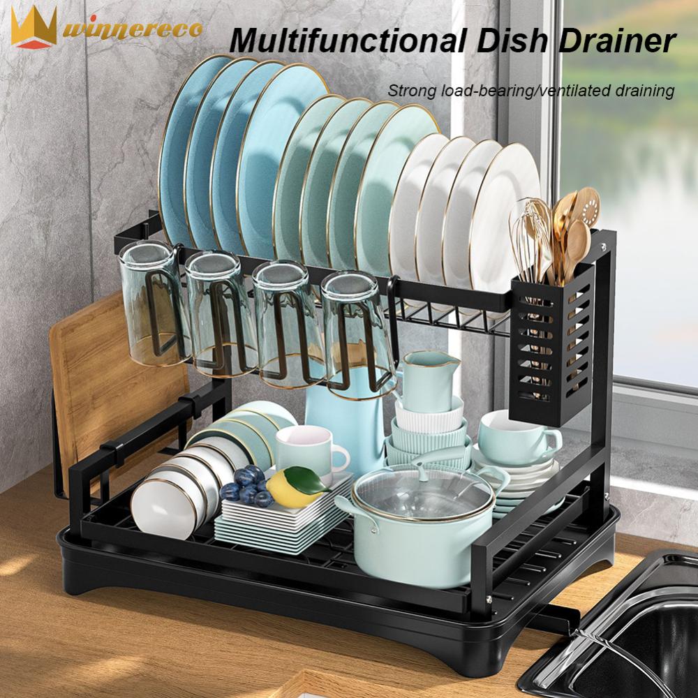 2 Tier Dish Drainer Shelf with Cups Holder Sink Organizer Dish Racks Large Capacity Multifunctional for Kitchen Counter ราคา 754 บาท*ส่งฟรี