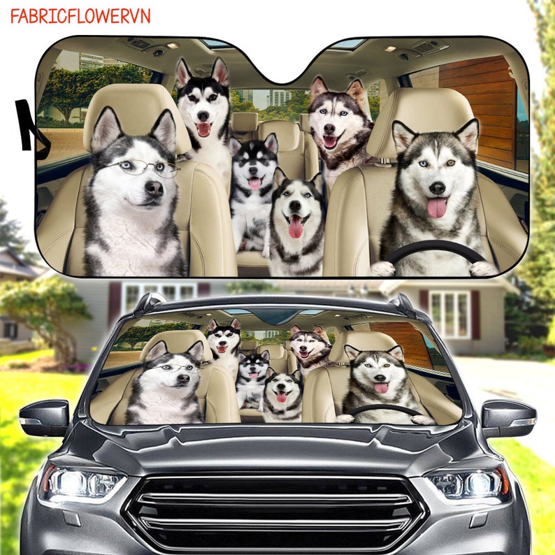 Siberian Husky Car Sunshade Siberian Husky Car Decoration Dog Windshield Dog Lovers Gift Dog Car Sun