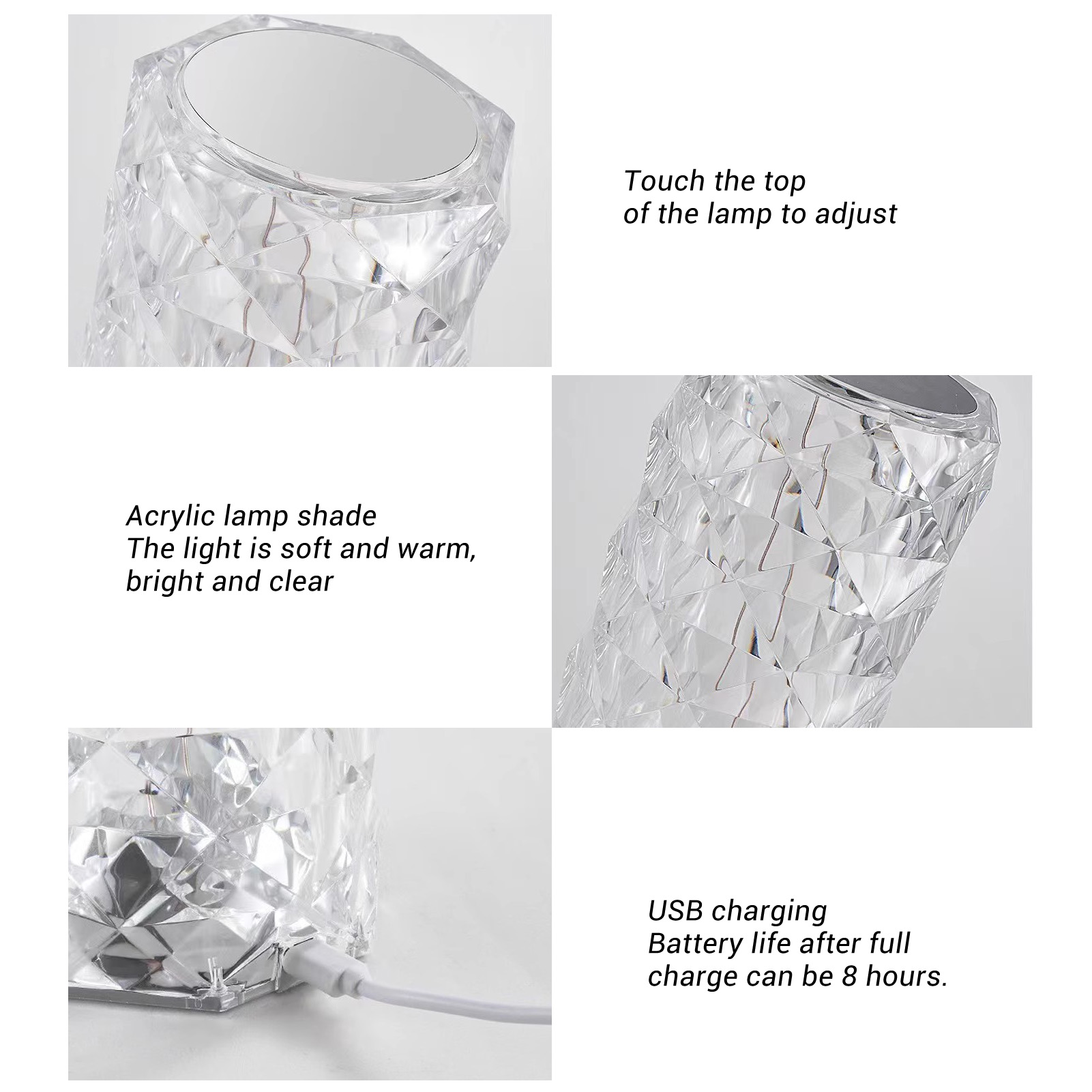 Bàn Cạnh Giường ngủ đèn Acrylic tinh tế nhìn đèn ngủ đầu giường điều khiển bằng cảm ứng linh hoạt 3 màu sắc cho nhà