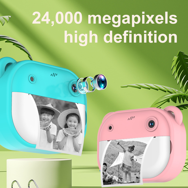 Thưa ngài máy ảnh trẻ em, máy quay video kỹ thuật số HD, Máy in nhiệt cầm tay màn hình 2 inch, có 2 cuộn giấy in, máy in ảnh tức thì, quà tặng sinh nhật để nam nữ