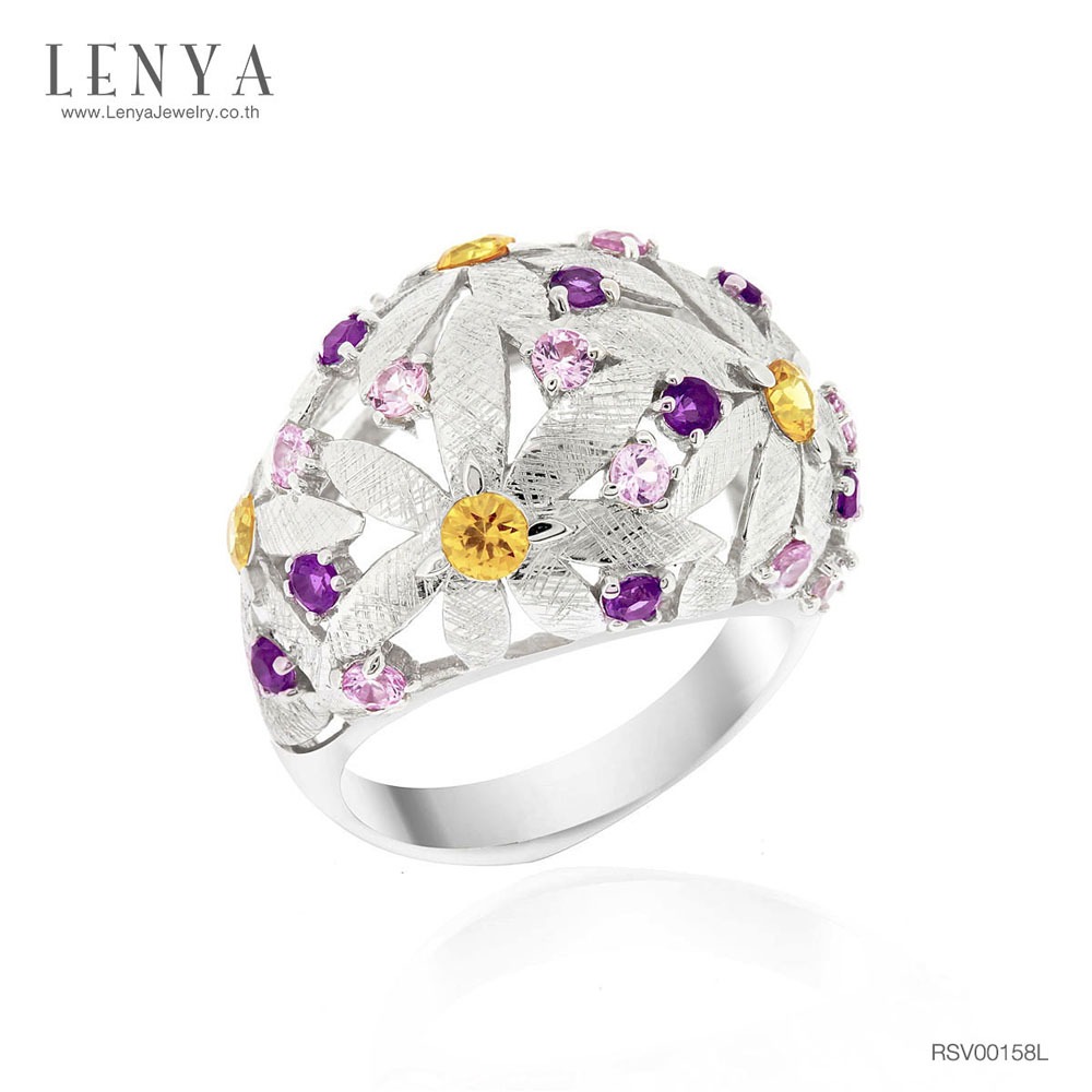 Lenya Amethyst Gemstone Ring Enhances Peace of Mind, Mindfulness, and Prosperity. Size 2 Mm. 925 Sterling Silver Body with White Gold Plating. ราคา 4,500 บาท*ส่งฟรี