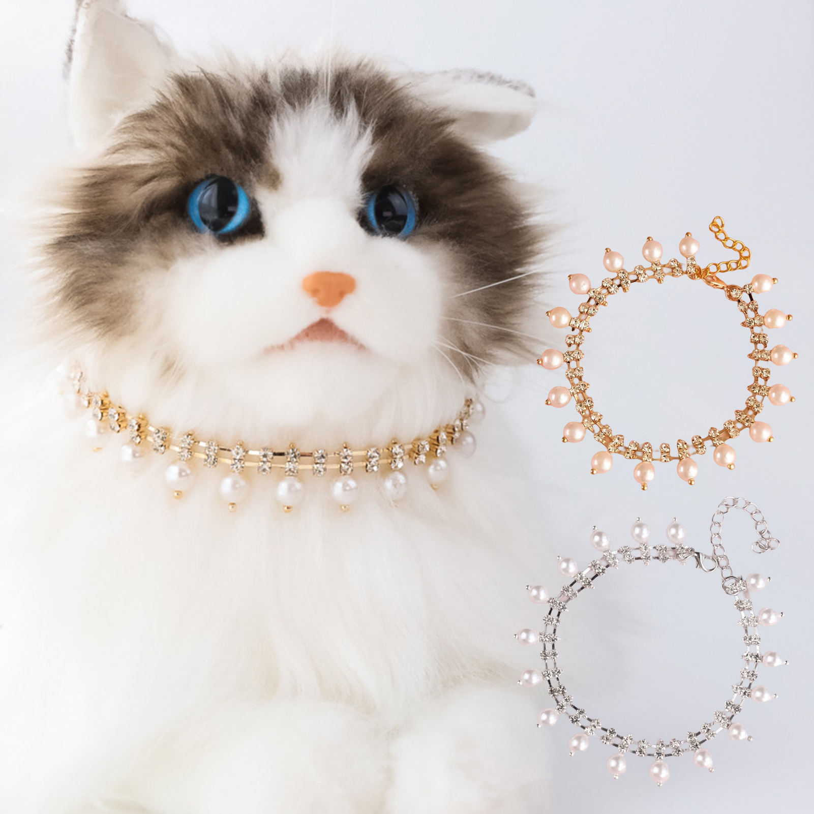 Cat Necklace Faux Pearl Design Waterproof Resin Cat Jewelry Pendant Necklace Photography Prop Pet Products