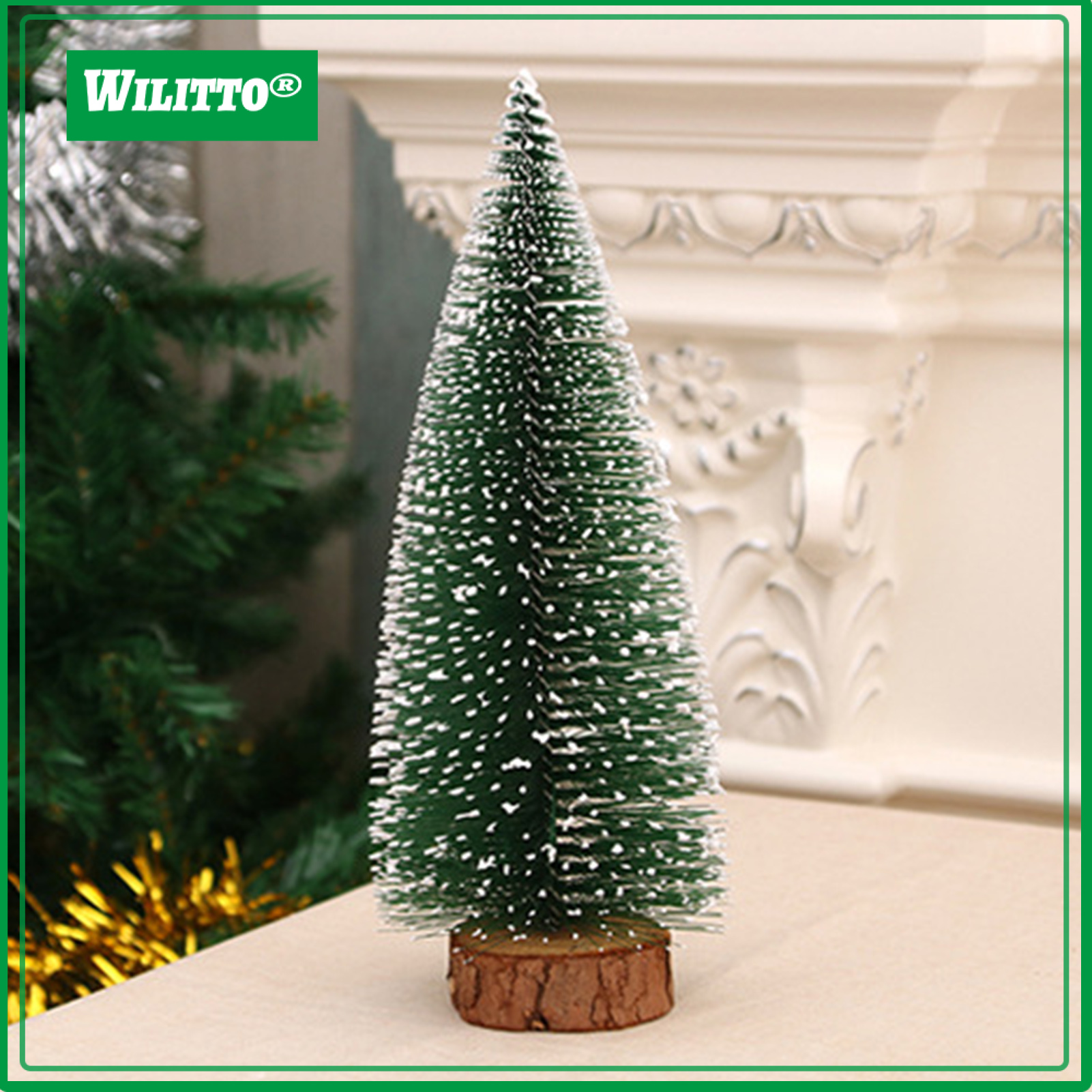 Product photo of Wilitto Snow-Flocked Mini Christmas Tree on Wood Base from its Lazada listing