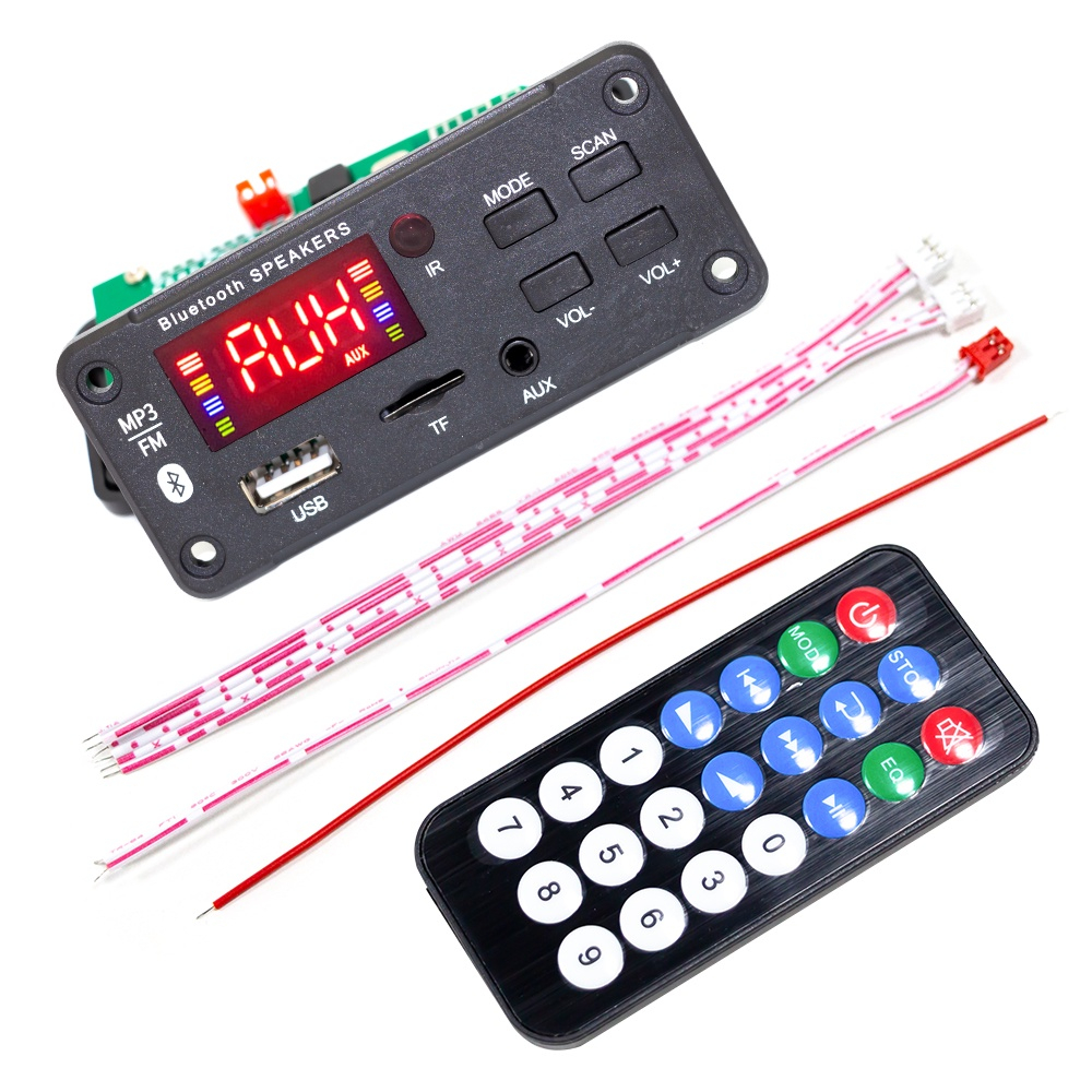 Bảng mạch âm thanh 12v bluetooth 5.0 usb fm tf aux kèm remote điều khiển từ xa có màn màu