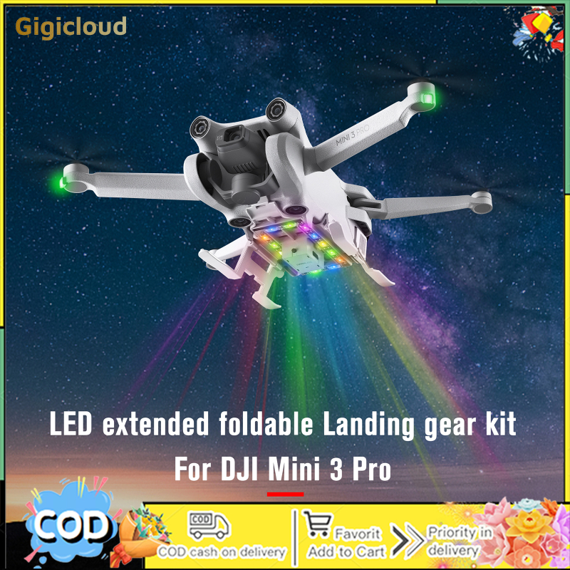 Drone Landing Gear Compatible For DJI Mini 3 PRO Extended Foldable LED Landing Gear Kit With 3 Lighting Modes ราคา 224 บาท*ส่งฟรี