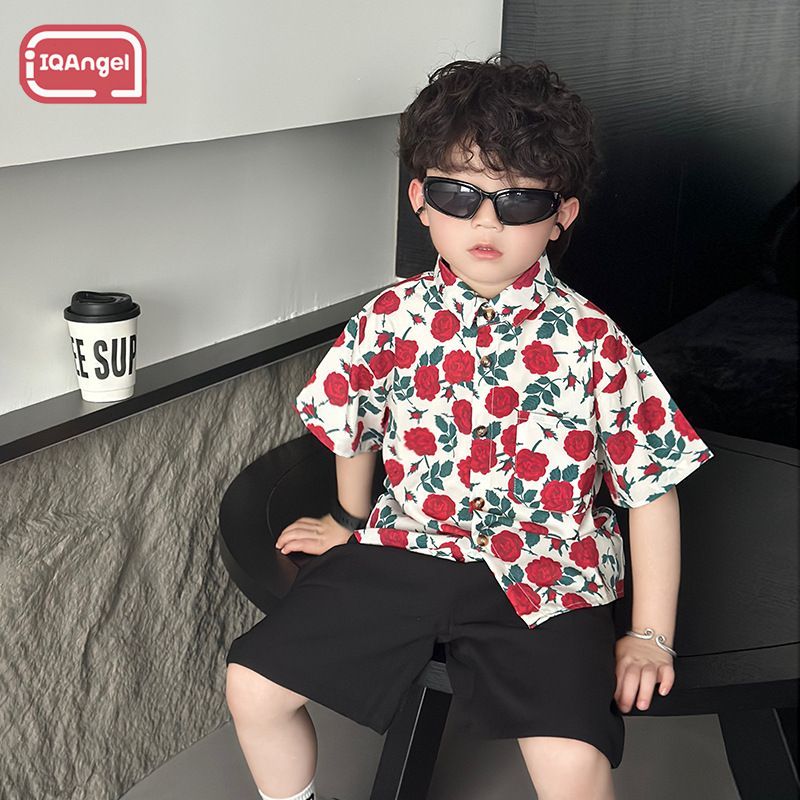 IQANGEL Hong Kong Style Children's Printed Shirt Summer Thin Baby's Top Little Children's Clothing Coat Handsome Boys and Girls Short Sleeve Shirt Splash Festival Shirt ราคา 183 บาท*ส่งฟรี