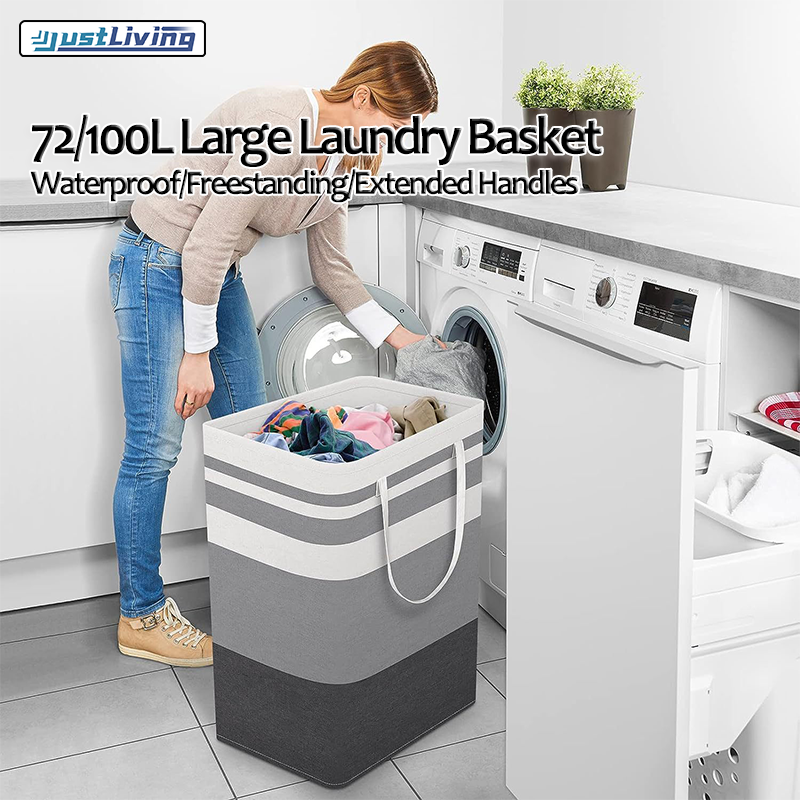 Justliving Rổ đựng đồ giặt lớn 75/100L có tay cầm mở rộng, mỗi Rổ đựng đồ giặt chống thấm nước, tự do, quần áo cao có thể gập lại được giỏ đựng đồ giặt cao không thấm nước, cản trở cho phòng ngủ, phòng tắm, ký túc xá, lưu trữ đồ chơi