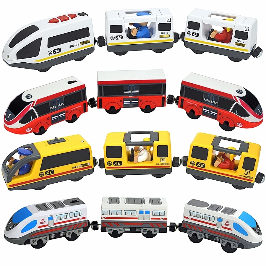 Train Track Wooden Train Toys Magnetic Set Electric Car Locomotive Diecast
