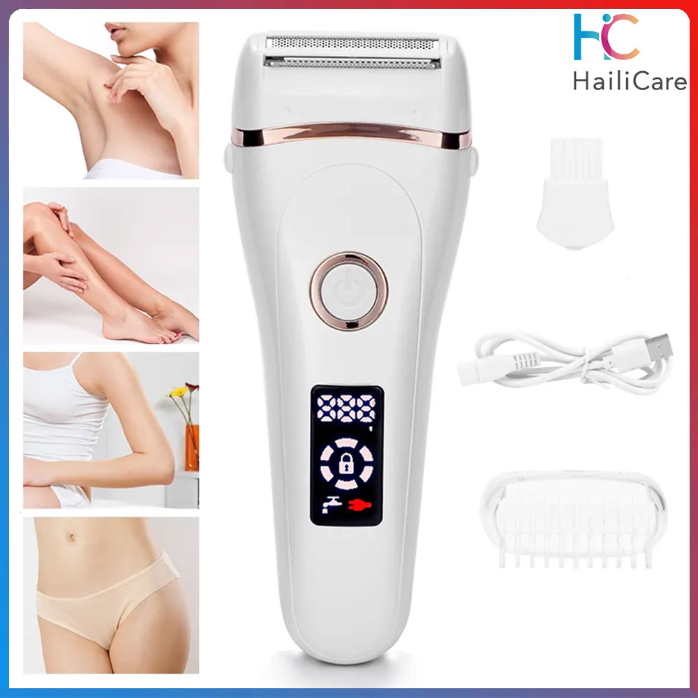Hailicare Máy cạo râu điện không đau cho nữ Máy cạo lông tông đơ tẩy lông cho chân nách mặt râu Bikini IPX7 sạc USB LCD không thấm nước